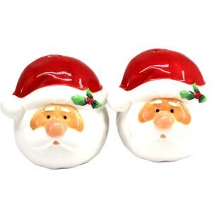 Celebration Santa Salt & Pepper Shakers • Christmas • Red Hat • Holly 3"